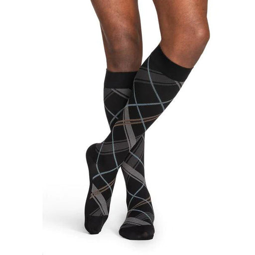 Sigvaris Microfiber Patterns Men's 20-30 mmHg Knee High, Black Plaid